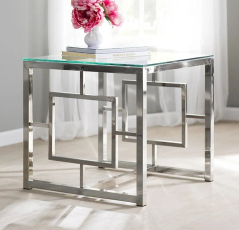 Mesa auxiliar de acero con vidrio