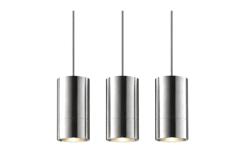 Tres colgantes LED cilíndricos de acero