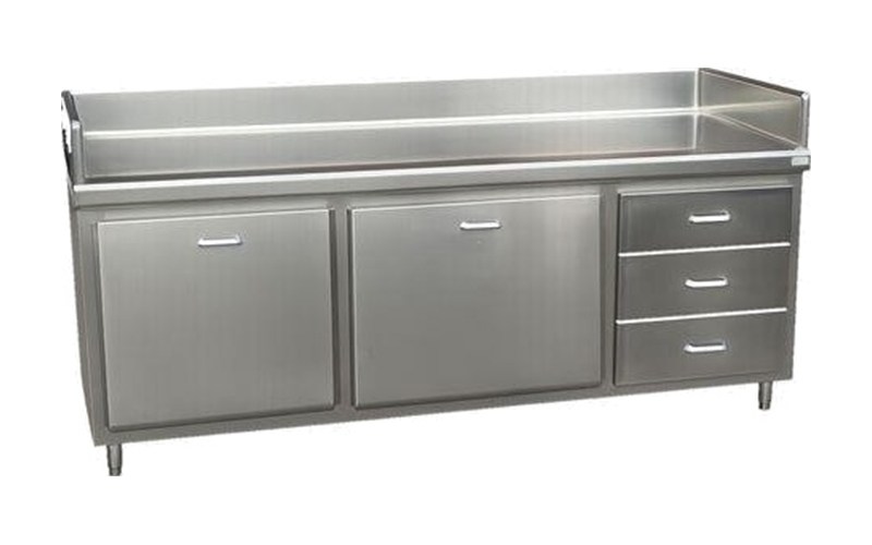Mueble bajo mesón de acero inoxidable con puertas y cajones